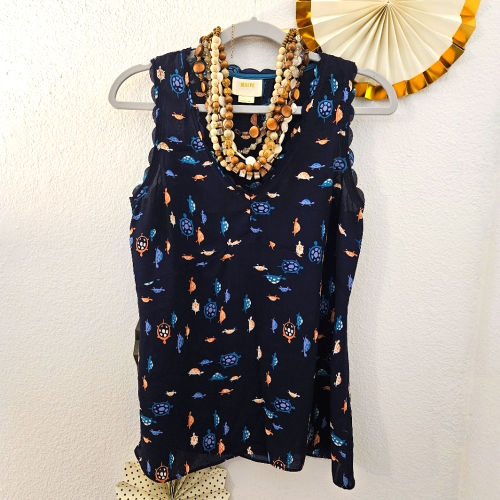 Anthropologie Maeve | Sleeveless Turtle Print Blouse | Size 0